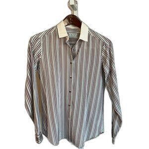 Foxcroft Dressy Button Down Stripes with White Collar Classic Women's Shirt S8